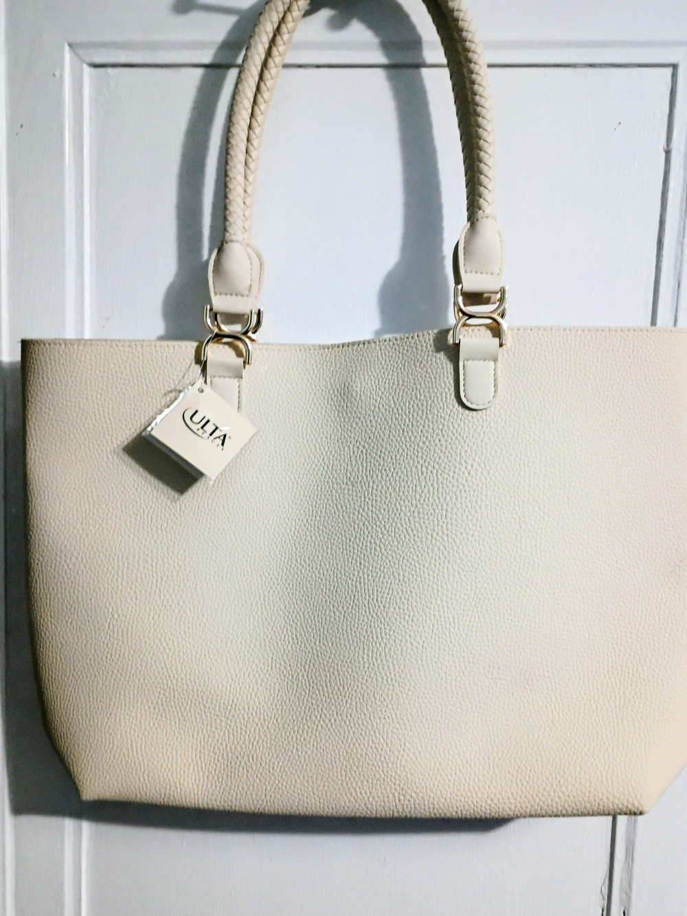 Ulta Beauty Cream/Tan Tote Bag with Braided Handles